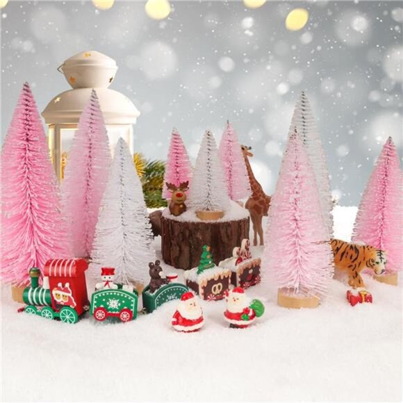 9 Pcs Pink Color Mini Sisal Bottle Brush Trees Small Artificial Christmas Tree - Picture 2 of 8